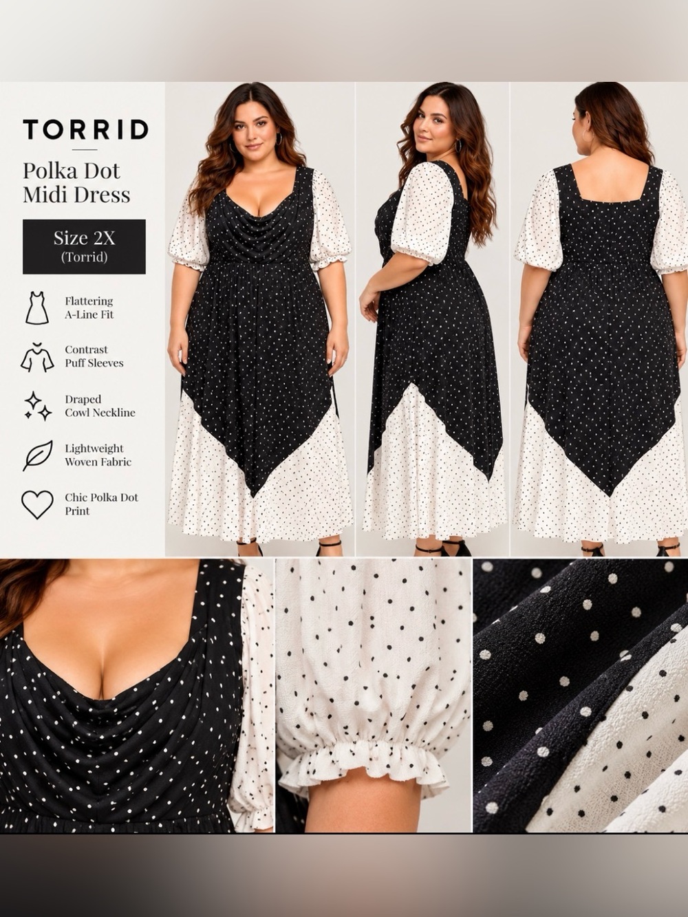 torrid Black & White Polka Dot Maxi Dress with Puff Sleeves